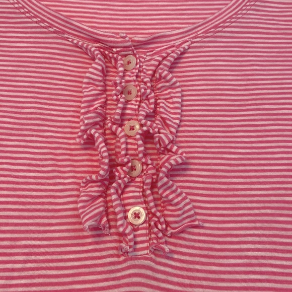 Long sleeve cotton stripe ruffle Henley scoop neck T-shirt Barbie Barbiecore - Picture 7 of 15